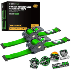Rhino USA Retractable E-Track Ratchet Straps 2" x 10', Green 2 Pack