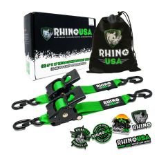 Rhino USA Retractable Ratchet Straps 2" x 10', Green 2 Pack