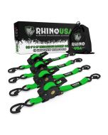 Rhino USA Retractable Ratchet Straps 1" x 10', Green 4 Pack