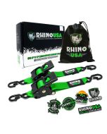 Rhino USA Retractable Ratchet Straps 2" x 10', Green 2 Pack